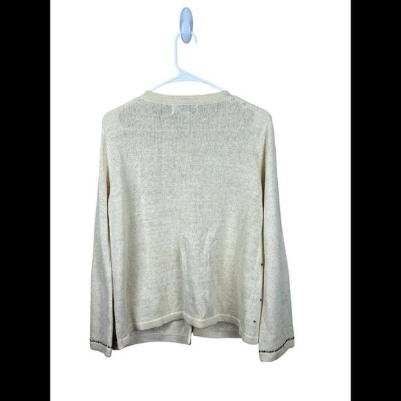 Vintage Tiara Sweater Size Medium Santa Cardigan Star Button ‎ Metallic - Picture 2 of 5